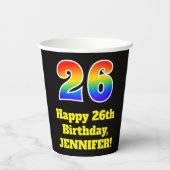 26誕生日:カラフル、おもしろい、エキサイティング、レインボー26 紙コップ (裏面)