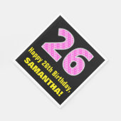 26誕生日:ピンクストライプ色のハートと"26" +名前 スタンダードランチョンナプキン (角)