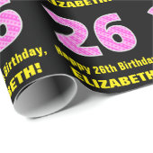 26誕生日:ピンクストライプ色のハートと"26" +名前 ラッピングペーパー (ロールコーナー)