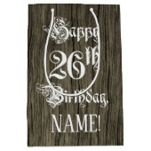 26誕生日: ファンシー, フェイク Wood Look +名前をカスタムする ミディアムペーパーバッグ (正面)