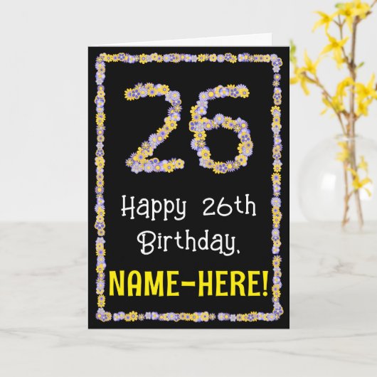 26誕生日:フローラ花数名前をカスタムする カード (黄色い花)