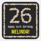 26誕生日:フローラ花数名前をカスタムする スクエアシール (正面)