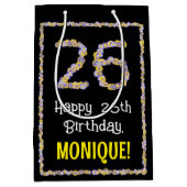 26誕生日:フローラ花数名前をカスタムする ミディアムペーパーバッグ (正面)