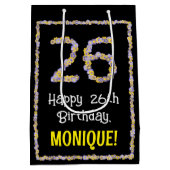 26誕生日:フローラ花数名前をカスタムする ミディアムペーパーバッグ (裏面)