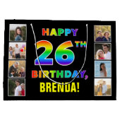 26誕生日：レインボー文字カスタム、写真&名前 ラージペーパーバッグ (裏面)