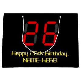 26誕生日:レッドデジタルクロックスタイル"26" +名前 ラージペーパーバッグ