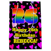 26誕生日:愛するハートパターン、虹# 26 ミディアムペーパーバッグ (正面)