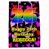 26誕生日:愛するハートパターン、虹# 26 ミディアムペーパーバッグ (裏面)