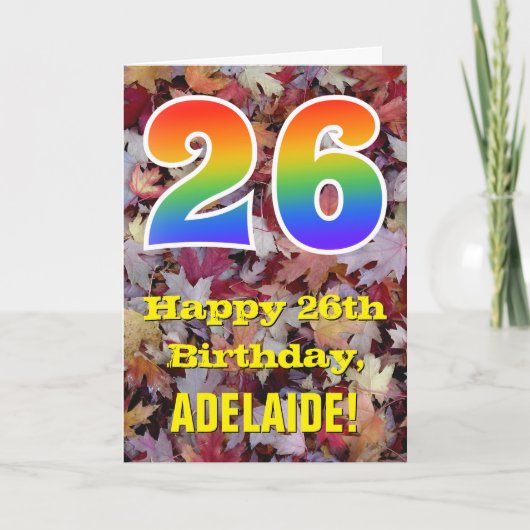 26誕生日、素朴紅葉、レインボー「26」 カード (正面)