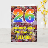 26誕生日、素朴紅葉、レインボー「26」 カード (黄色い花)