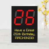 26誕生日:赤デジタル時計スタイル「26」 +名前 カード (黄色い花)