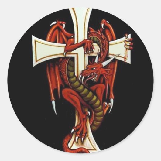 261.ドラゴンと十字架 ラウンドシール (正面)