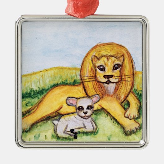 261.ライオンと仔ヒツジ メタルオーナメント (正面)