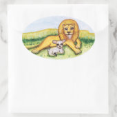 261.ライオンと仔ヒツジ 楕円形シール (バッグ)