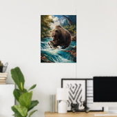 263.黄金の魚を持つクマ ポスター (ホームオフィス)