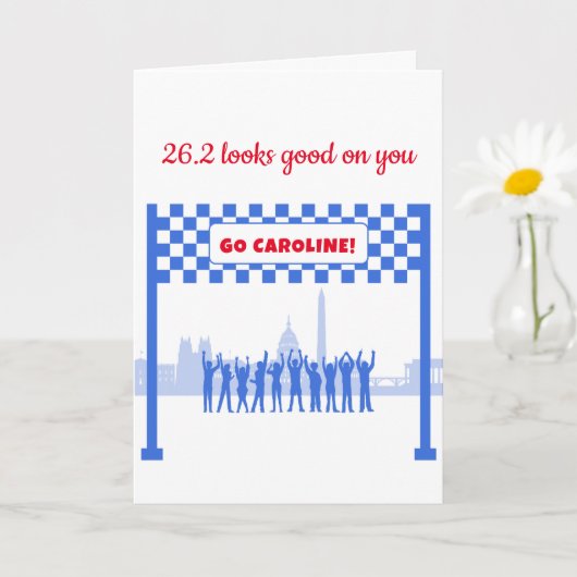26.2パーソナライズされたワシントンDCレッドブルーマラソン カード (小さな植物)