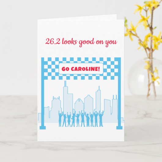 26.2マイルのシカゴマラソン完走おめでとう カード (黄色い花)