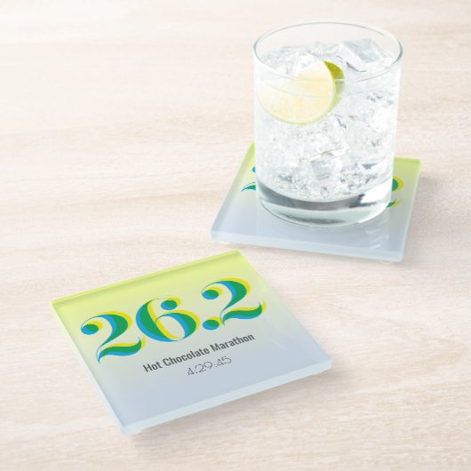 26.2マラソンランニング文字青黄はっきりした ガラスコースター (アングル)