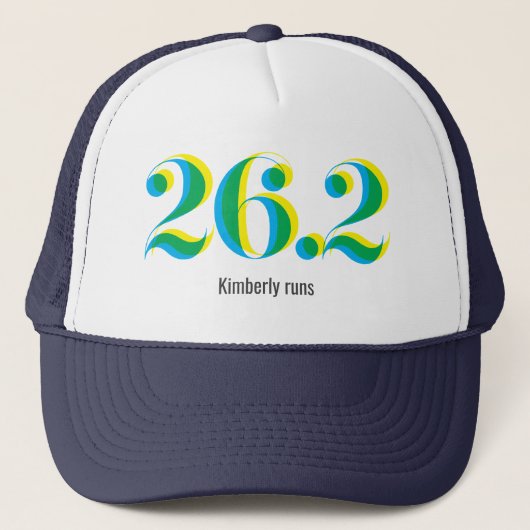 26.2マラソンランニング文字青黄はっきりした キャップ (正面)
