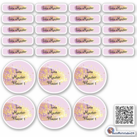 26 Namensaufkleber Pinselstrich Lila - Glitzer | シール (正面)