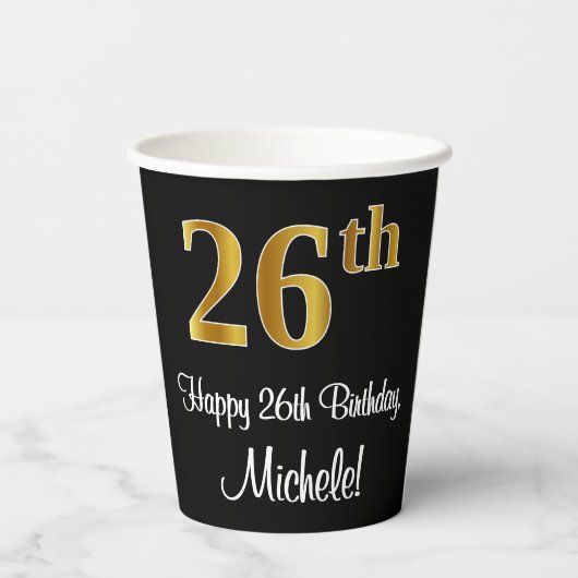 26th誕生日-エレガント豪華なフェイク金ゴールドルック# 紙コップ (裏面)