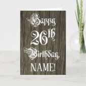 26th Birthday: Fancy, Elegant Text; Faux Wood Look カード (正面)