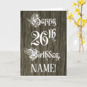26th Birthday: Fancy, Elegant Text; Faux Wood Look カード (黄色い花)