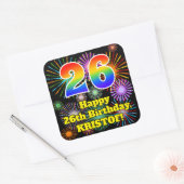 26th Birthday: Fun Fireworks Look, Rainbow # 26 スクエアシール (封筒)
