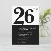 26th birthday invitations Black and White Elegant 招待状 (スタンド正面)