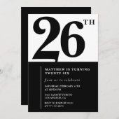 26th birthday invitations Black and White Elegant 招待状 (正面/裏面)