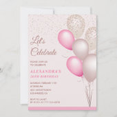 26th birthday invitations Pink Balloons Confetti 招待状 (正面)