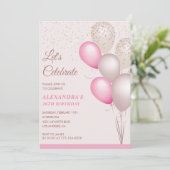 26th birthday invitations Pink Balloons Confetti 招待状 (スタンド正面)