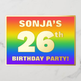 26th Birthday Party:おもしろい、レインボーカラフルパターン 箔招待状