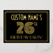 26th Birthday Party —アールデコスタイル「26」 +名前 箔招待状 (正面)