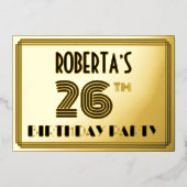 26th Birthday Party —アールデコスタイル「26」 & Name 箔招待状 (正面)