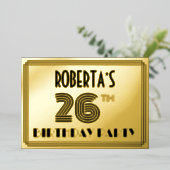 26th Birthday Party —アールデコスタイル「26」 & Name 箔招待状 (立ち正面)