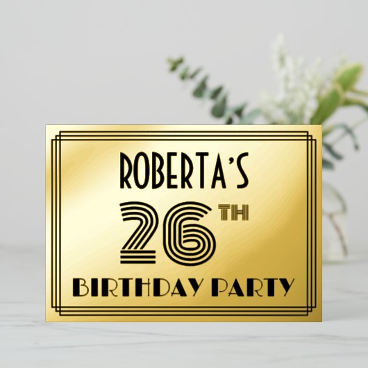 26th Birthday Party —アールデコスタイル「26」 & Name 箔招待状 (立ち正面)