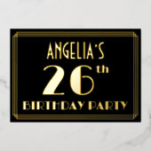 26th Birthday Party:アールデコルック"26"、名前 箔招待状 (正面)