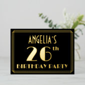 26th Birthday Party:アールデコルック"26"、名前 箔招待状 (立ち正面)