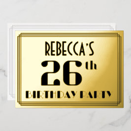 26th Birthday Party:アールデコルック"26" and Name 箔招待状