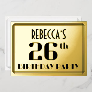 26th Birthday Party:アールデコルック"26" and Name 箔招待状
