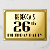26th Birthday Party:アールデコルック"26" and Name 箔招待状 (正面)