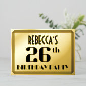 26th Birthday Party:アールデコルック"26" and Name 箔招待状 (立ち正面)