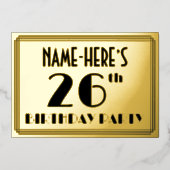 26th Birthday Party —アールデコ検索「26」 +名前 箔招待状 (正面)