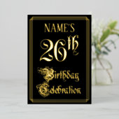 26th Birthday Party – スクリプファンシートと名前をカスタムする 箔招待状 (立ち正面)