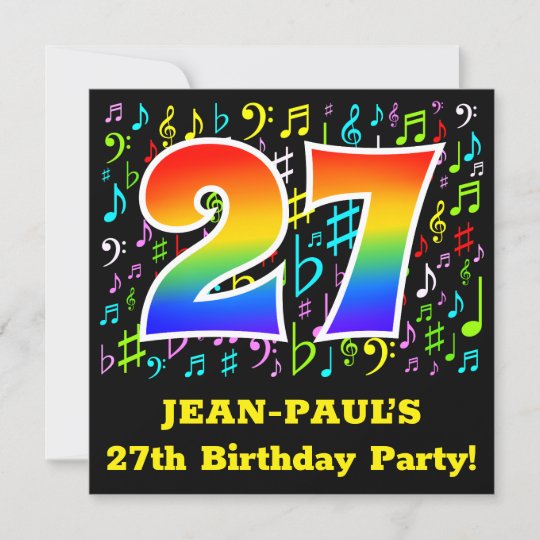27歳の誕生日パーティー おもしろいミュージックシンボル レインボー27 招待状 Zazzle Co Jp