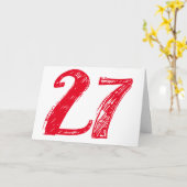 27は大きな取引は、白の上に大きな赤い文字。 カード (黄色い花)