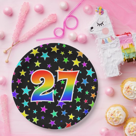 27イベント:はっきりした,おもしろい,レインボーカラフル27 ペーパープレート (パーティー)