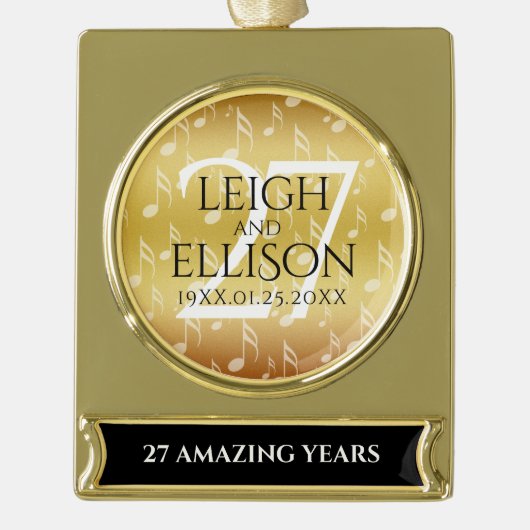 27エレガント周年記念結婚お祝い ゴールドプレートバナーオーナメント (正面)