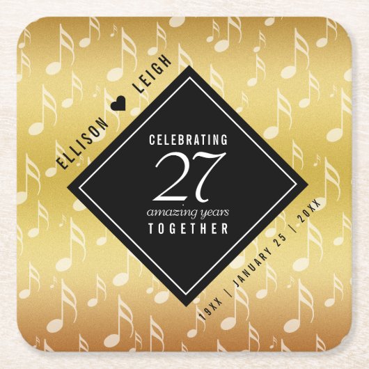27エレガント周年記念結婚お祝い スクエアペーパーコースター (正面)